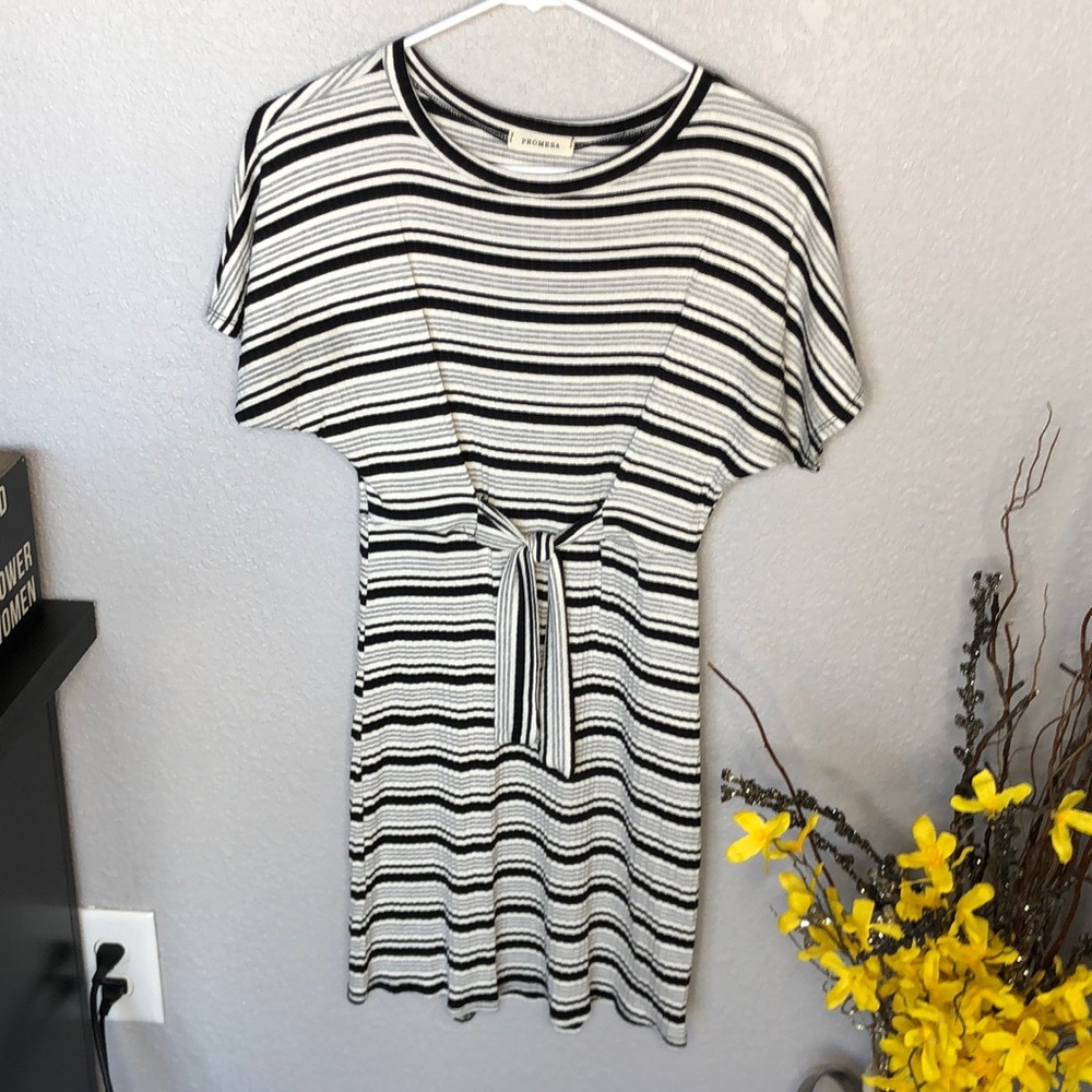 Stripped Front Tie Dress